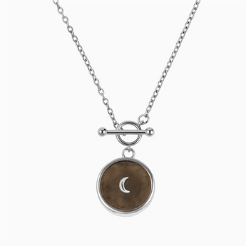 925 Sterling Silver Round Smoky Quartz Toggle Clasp Necklace - Inner Moon Front View