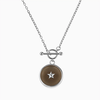 925 Sterling Silver Round Smoky Quartz Toggle Clasp Necklace - Inner Star Front View