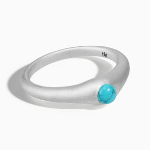 925 Sterling Silver Round Turquoise Sandblasted Dome Ring - Morning Frost Front View