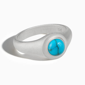925 Sterling Silver Round Turquoise Sandblasted Ring - Matte Sculpt Front View