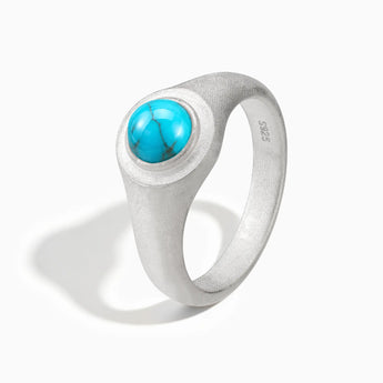 925 Sterling Silver Round Turquoise Sandblasted Ring - Matte Sculpt Side View