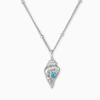 925 Sterling Silver Round Turquoise Sun Conch Necklace - Tidal Glow Front View