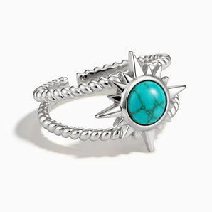 925 Sterling Silver Round Turquoise Sunburst Twisted Ring - Soleil Ray Front View