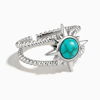 925 Sterling Silver Round Turquoise Sunburst Twisted Ring - Soleil Ray Front View