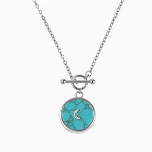 925 Sterling Silver Round Turquoise Toggle Clasp Necklace - Inner Moon Front View