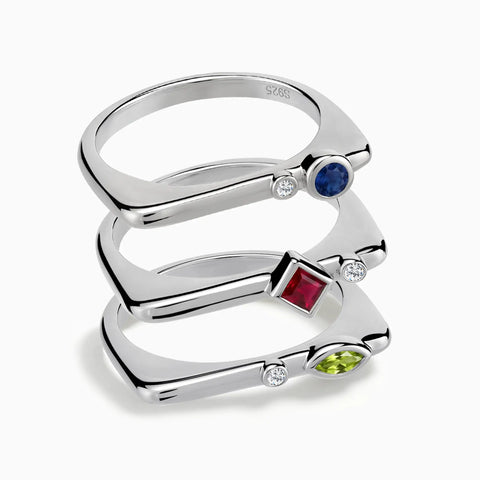 925 Sterling Silver Royal Hue Stacking Ring Set - Celeste Stories Front View