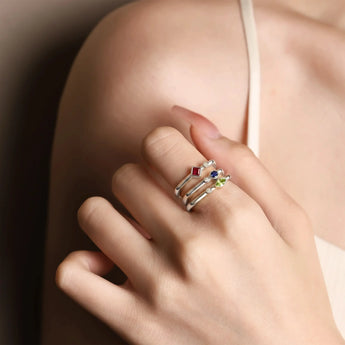 925 Sterling Silver Royal Hue Stacking Ring Set - Celeste Stories Worn View