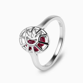 925 Sterling Silver Ruby Crescent Moon Hollow Oval Shaker Ring - Soul Cage Side View