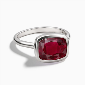 925 Sterling Silver Ruby Cushion Ring - Pure Hush Front View
