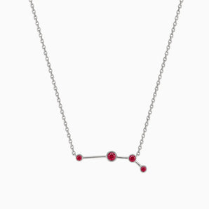 925 Sterling Silver Ruby Necklace - Aries Zodiac Constellation Front View
