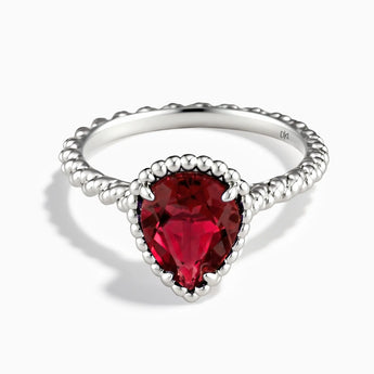 925 Sterling Silver Ruby Pear Ring - Still Light Front View
