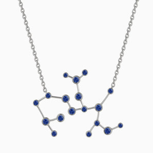 925 Sterling Silver Sagittarius Zodiac Constellation Necklace - Blue Sapphire Front View