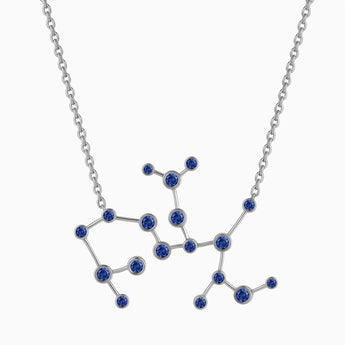 925 Sterling Silver Sagittarius Zodiac Constellation Necklace - Blue Sapphire Front View