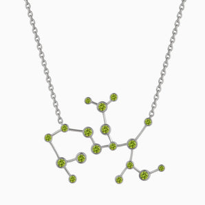 925 Sterling Silver Sagittarius Zodiac Constellation Necklace - Peridot Front View