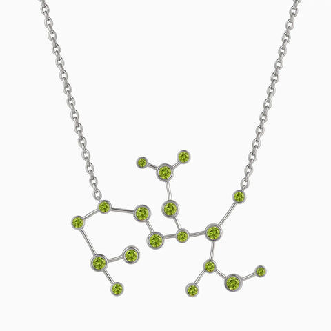 925 Sterling Silver Sagittarius Zodiac Constellation Necklace - Peridot Front View
