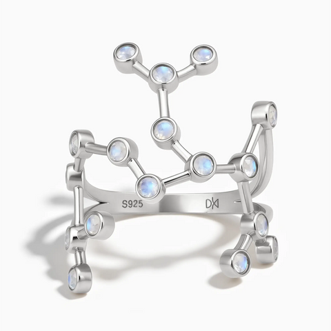 925 Sterling Silver Sagittarius Zodiac Constellation Ring - Moonstone Front View