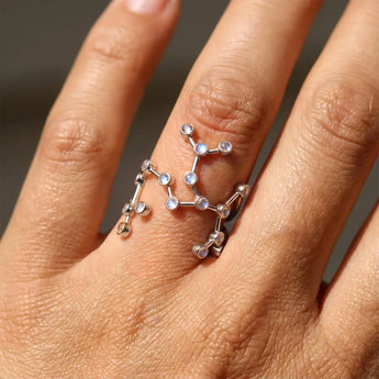 925 Sterling Silver Sagittarius Zodiac Constellation Ring - Moonstone Model Shot