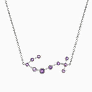 925 Sterling Silver Scorpio Zodiac Constellation Necklace - Amethyst Front View
