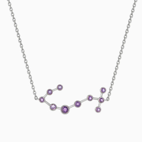 925 Sterling Silver Scorpio Zodiac Constellation Necklace - Amethyst Front View