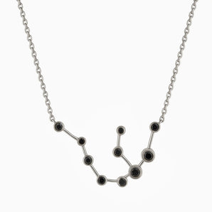 925 Sterling Silver Scorpio Zodiac Constellation Necklace - Black Onyx Front View