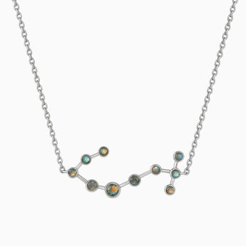 925 Sterling Silver Scorpio Zodiac Constellation Necklace - Labradorite Front View