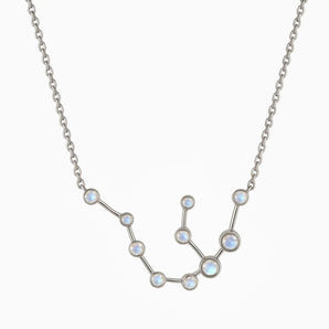 925 Sterling Silver Scorpio Zodiac Constellation Necklace - Moonstone Front View