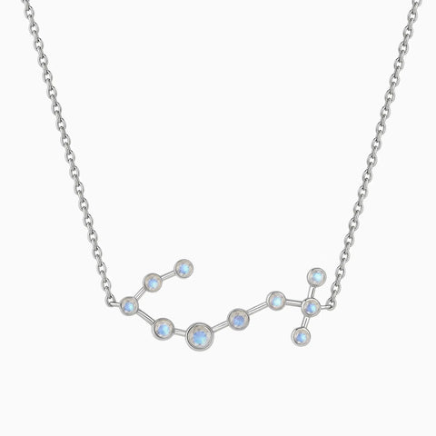 925 Sterling Silver Scorpio Zodiac Constellation Necklace - Moonstone Front View