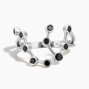 925 Sterling Silver Scorpio Zodiac Constellation Ring - Black Onyx Front View