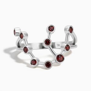 925 Sterling Silver Scorpio Zodiac Constellation Ring - Garnet Front View