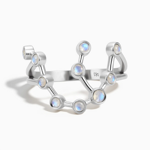 925 Sterling Silver Scorpio Zodiac Constellation Ring - Moonstone Front View