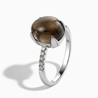 925 Sterling Silver Smoky Quartz Cabochon Ring - Minimal Spiritual Side View