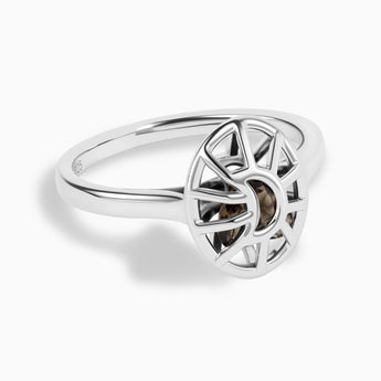 925 Sterling Silver Smoky Quartz Crescent Moon Hollow Oval Shaker Ring - Soul Cage Angled Front View