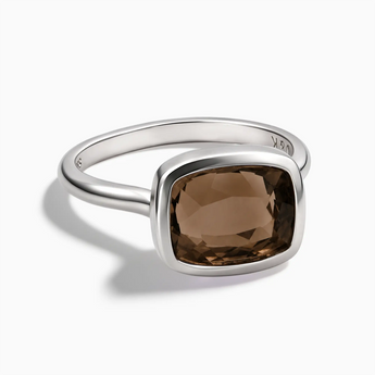 925 Sterling Silver Smoky Quartz Cushion Ring - Pure Hush Front View