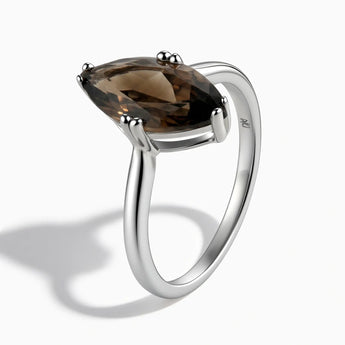 925 Sterling Silver Smoky Quartz Marquise Ring - Silent Glow Side View