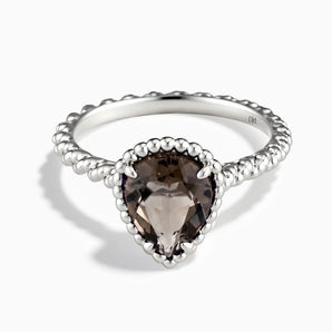 925 Sterling Silver Smoky Quartz Pear Ring - Still Light Front View