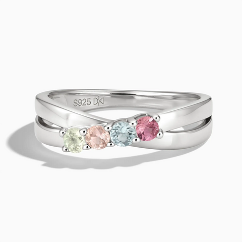 925 Sterling Silver Spring Dewdrops Four Round Stone Crossover Ring - Seasons Rhythm Front View