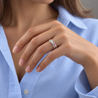 925 Sterling Silver Spring Dewdrops Four Round Stone Crossover Ring - Seasons Rhythm Model Shot