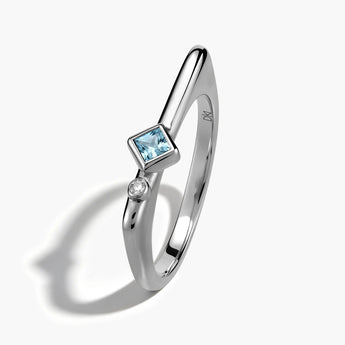 925 Sterling Silver Square Aquamarine Puzzle Stacking Ring - Minimal Light Side View