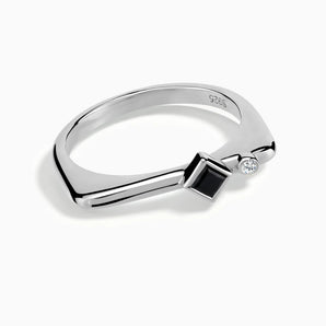 925 Sterling Silver Square Black Onyx Puzzle Stacking Ring - Minimal Light Front View