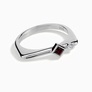 925 Sterling Silver Square Garnet Puzzle Stacking Ring - Minimal Light Front View