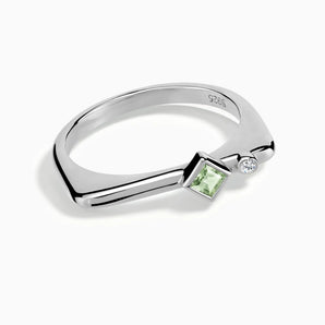925 Sterling Silver Square Green Amethyst Puzzle Stacking Ring - Minimal Light Front View