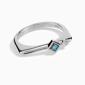 925 Sterling Silver Square Labradorite Puzzle Stacking Ring - Minimal Light Front View