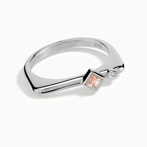 925 Sterling Silver Square Morganite Puzzle Stacking Ring - Minimal Light Front View