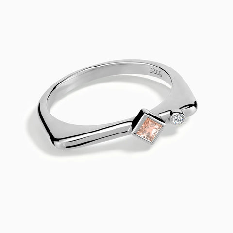 925 Sterling Silver Square Morganite Puzzle Stacking Ring - Minimal Light Front View