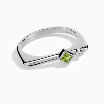 925 Sterling Silver Square Peridot Puzzle Stacking Ring - Minimal Light Front View