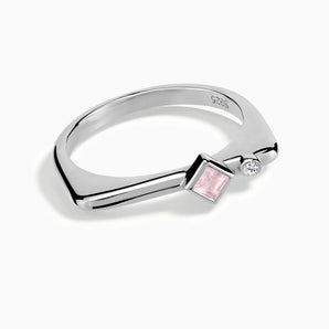 925 Sterling Silver Square Rose Quartz Puzzle Stacking Ring - Minimal Light Front View