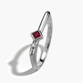 925 Sterling Silver Square Ruby Puzzle Stacking Ring - Minimal Light Side View