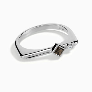 925 Sterling Silver Square Smoky Quartz Puzzle Stacking Ring - Minimal Light Front View