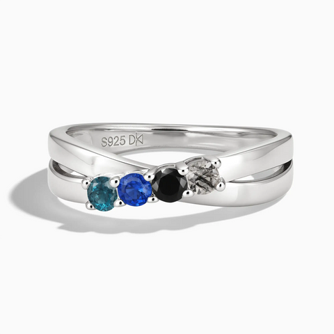 925 Sterling Silver Starry Abyss Four Round Stone Crossover Ring - Seasons Rhythm Front View