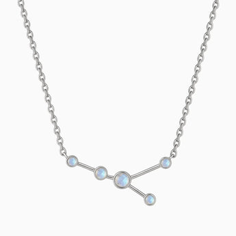 925 Sterling Silver Taurus Zodiac Constellation Necklace - Moonstone Front View